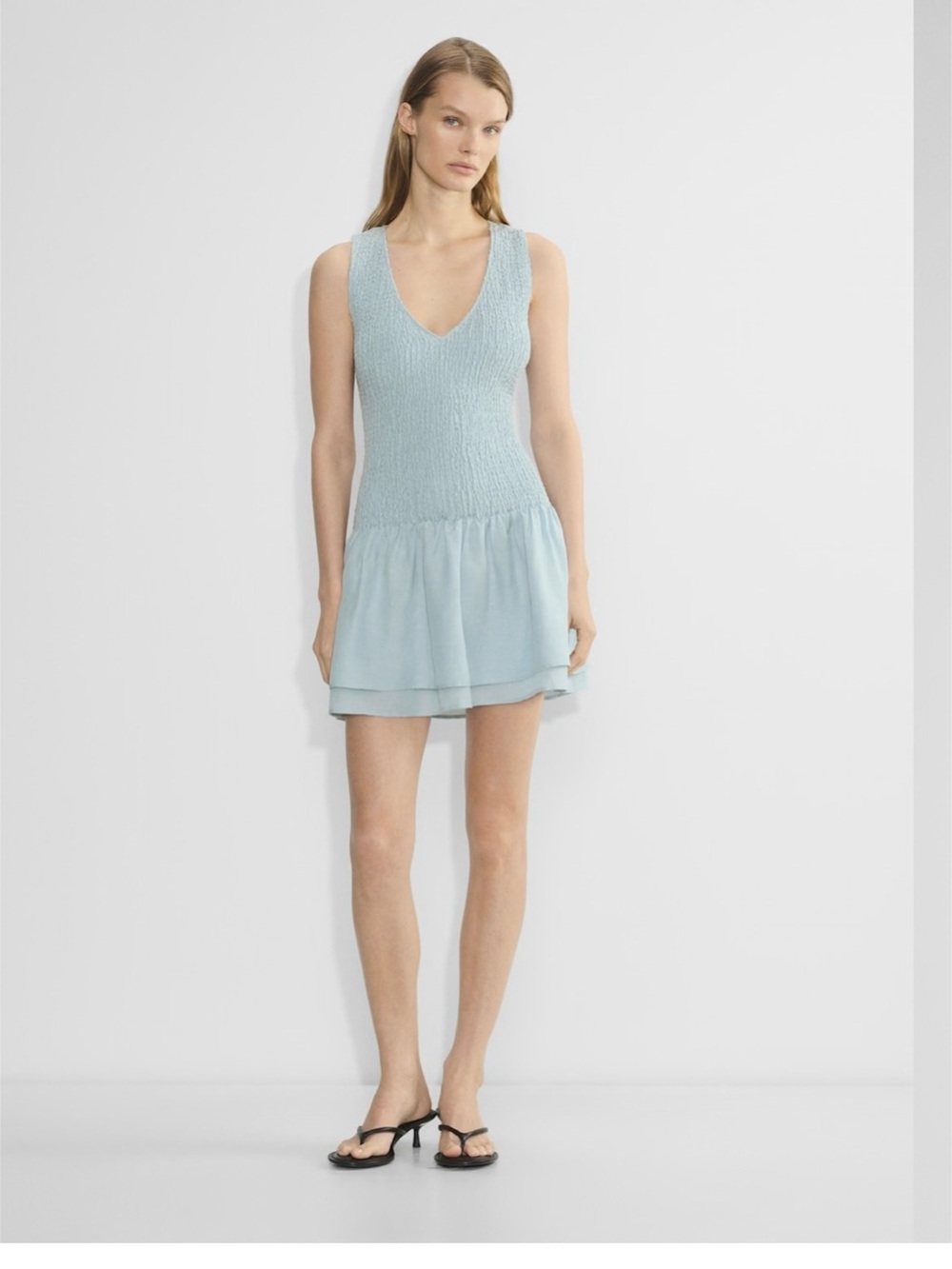 Aritzia Wilfred Upstate Dress - Light Blue V-Neck